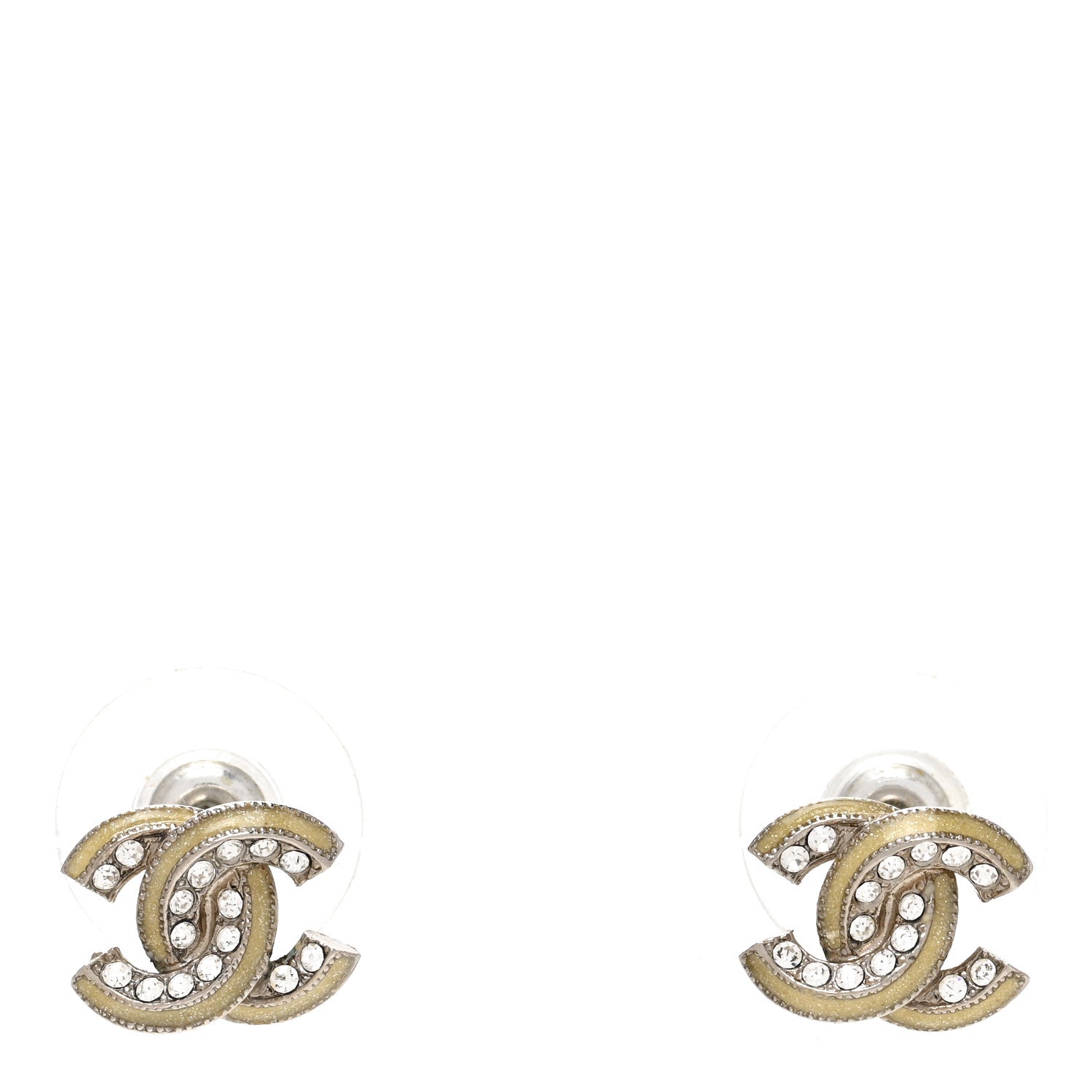 Chanel Enamel Crystal CC Earrings Silver 1 of 4