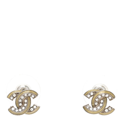 Chanel Enamel Crystal CC Earrings Silver 1 of 4