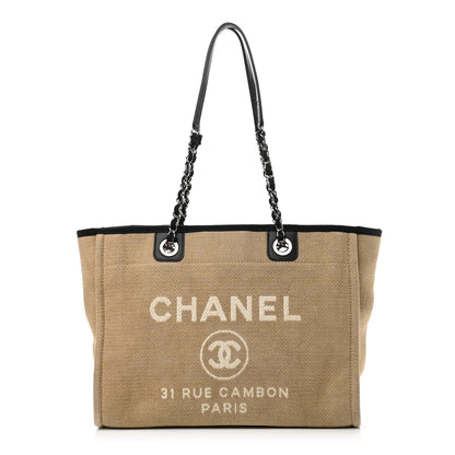 Chanel Canvas Small Deauville Tote Beige Black 1 of 10