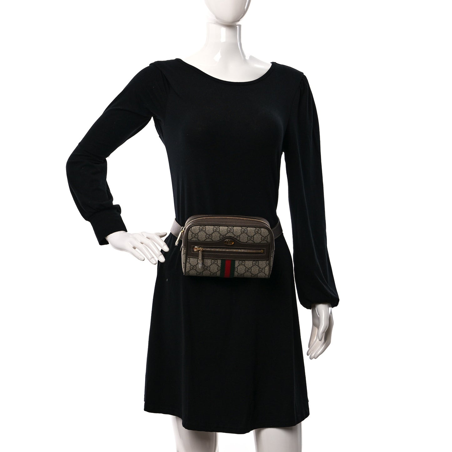 GG Supreme Monogram Web Small Ophidia Belt Bag 75 30 Dark Brown