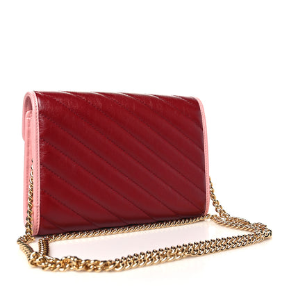 Gucci Azalea Calfskin Enamel Matelasse Diagonal Torchon GG Marmont Chain Wallet New Cherry Red Wild Rose 3 of 11