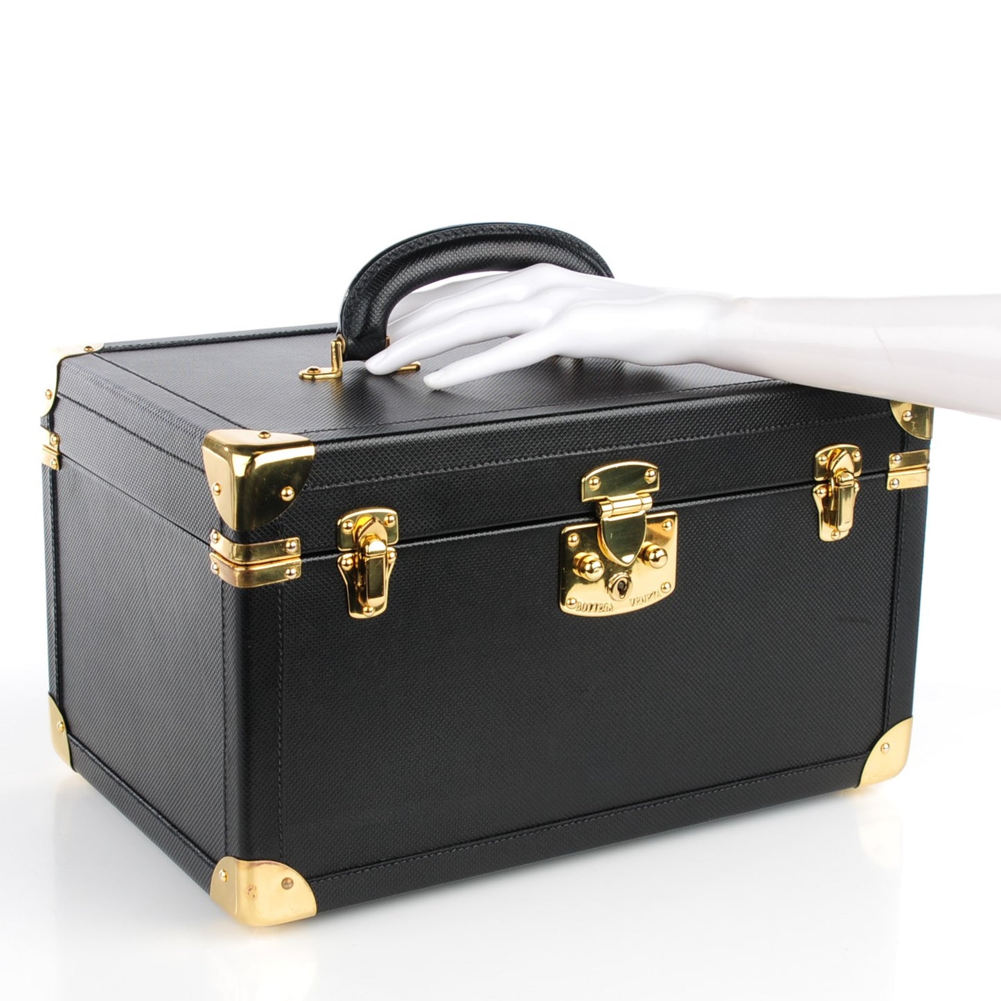 Vintage Stamped Calfskin Vanity Trunk Black