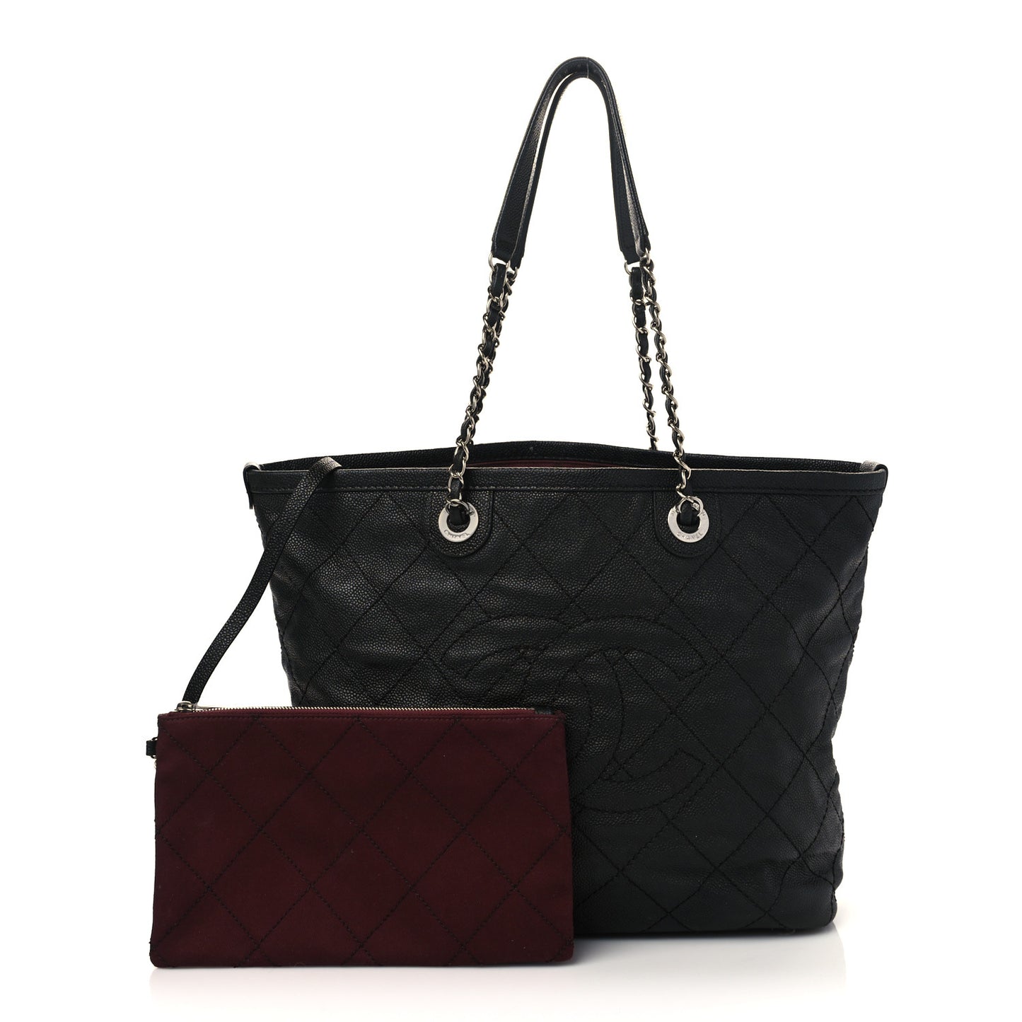 Grained Calfskin Quilted Small Daily Shopping Tote Black