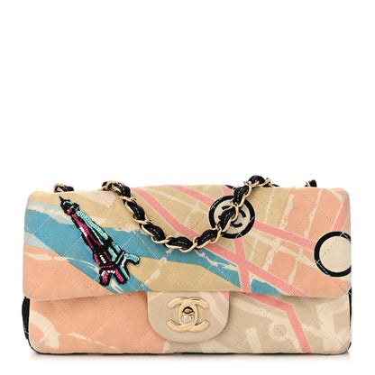 Chanel Canvas Small Printed Eiffel Tower Flap Bag Beige Multicolor 1 of 10