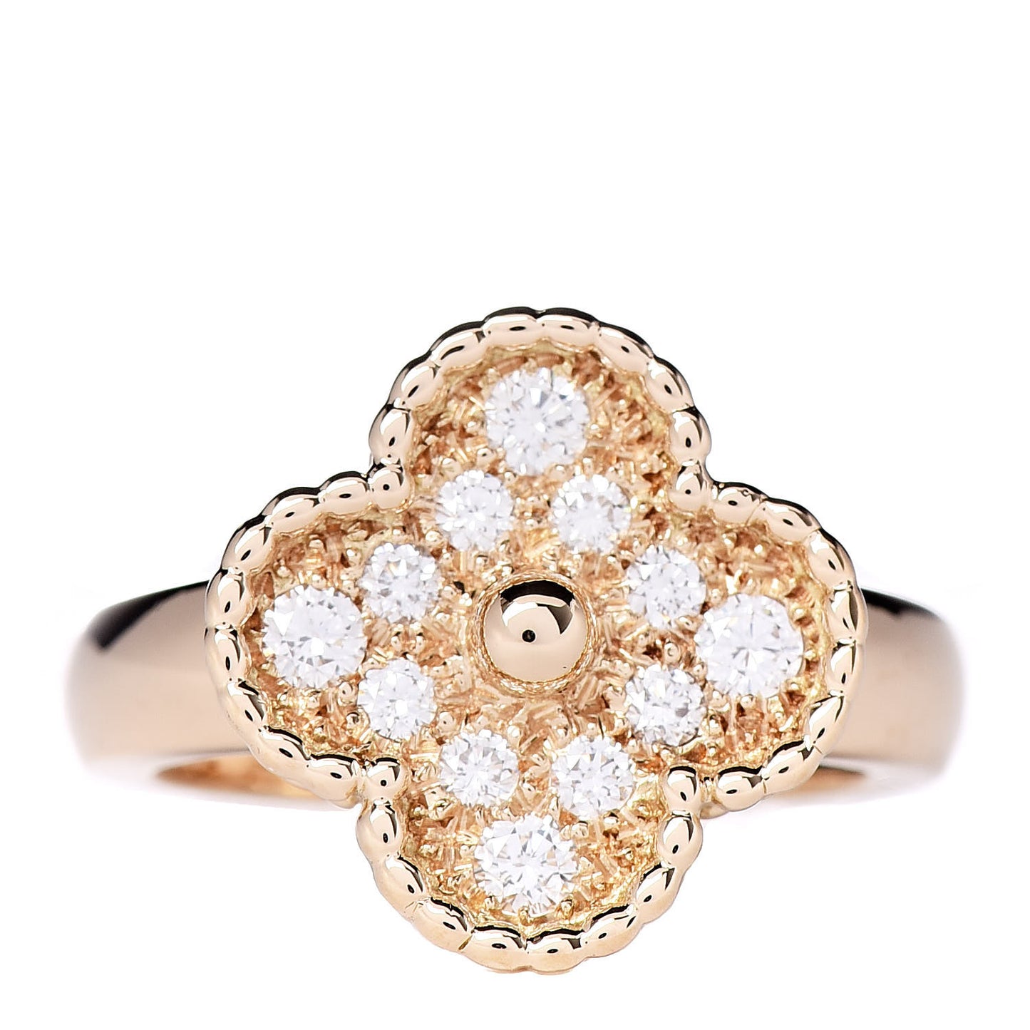 18K Yellow Gold Diamond Vintage Alhambra Ring 48 4.5