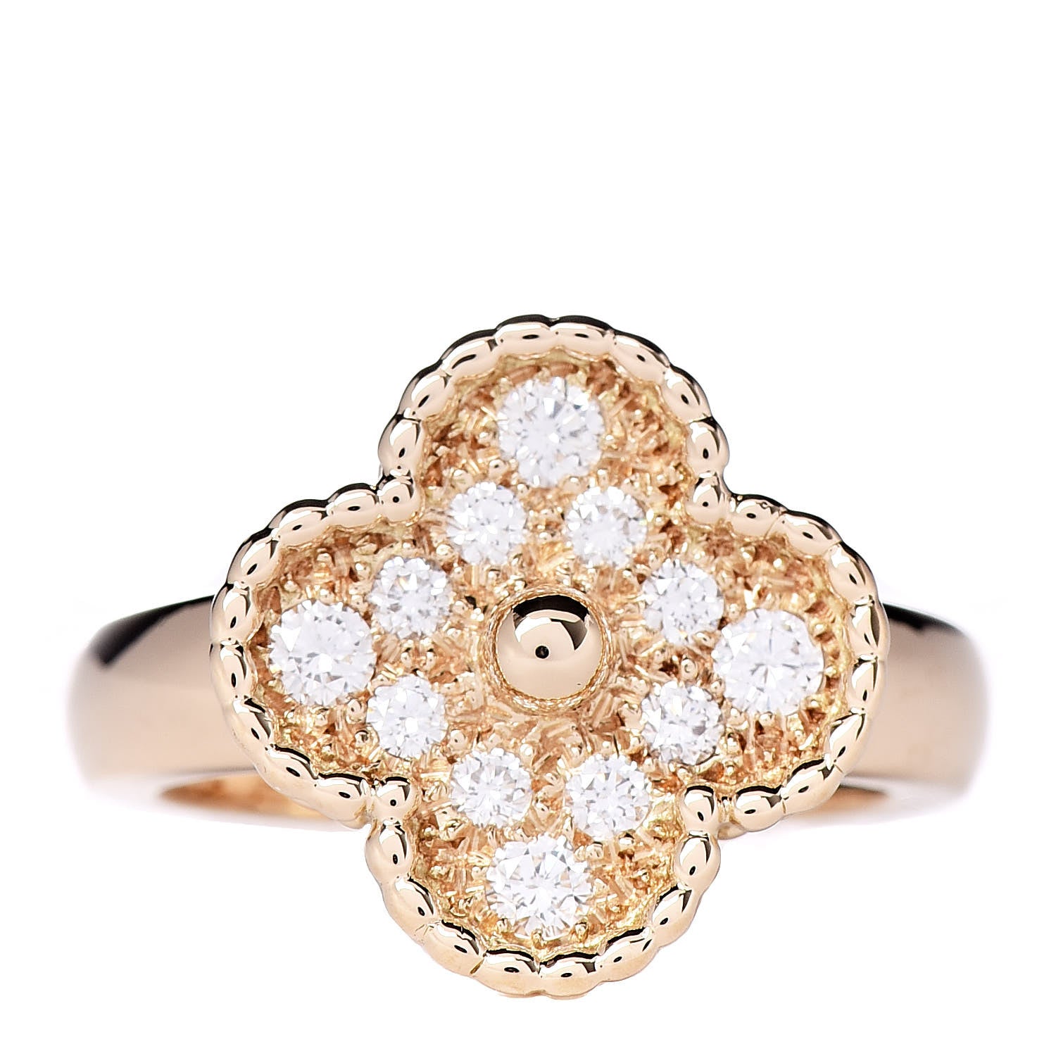 Van Cleef & Arpels 18K Yellow Gold Diamond Vintage Alhambra Ring 48 4.5 1 of 4