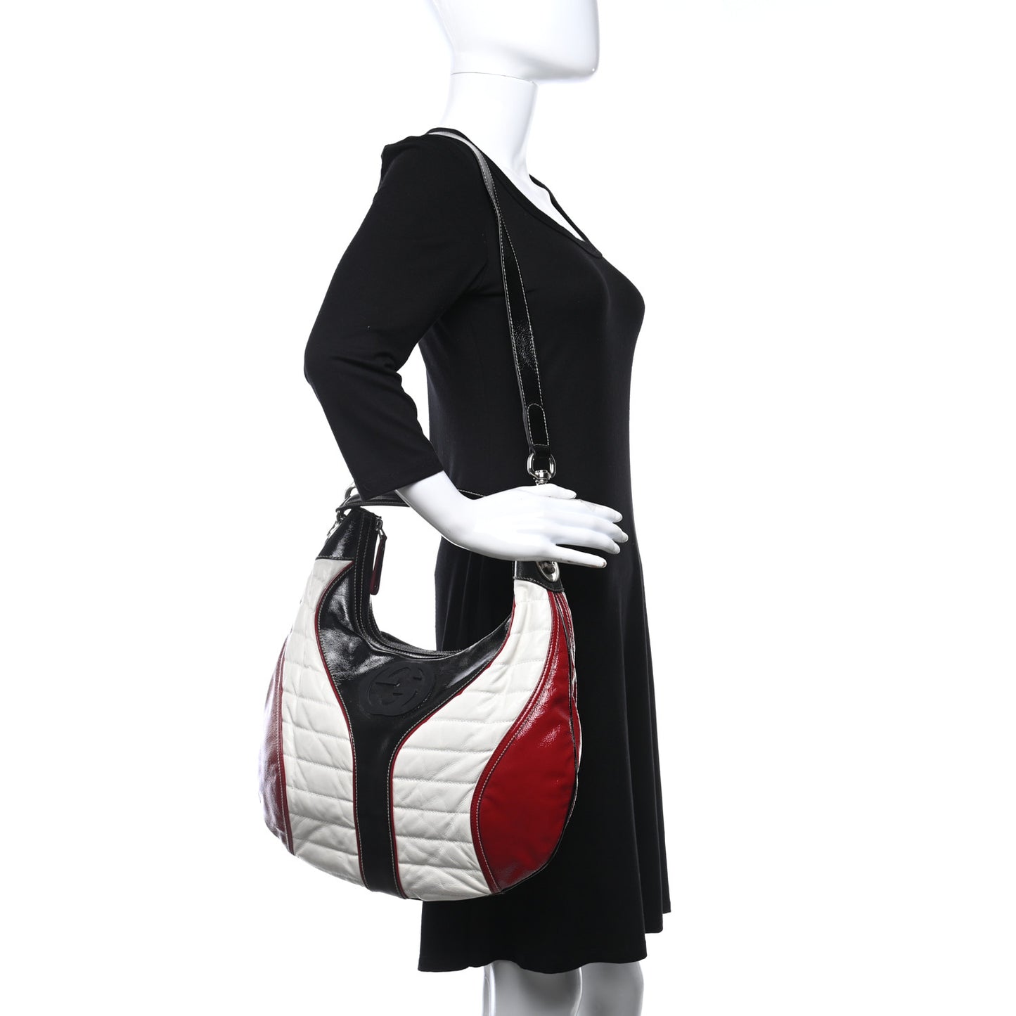Patent Calfskin Medium Snow Glam Hobo Black White Red