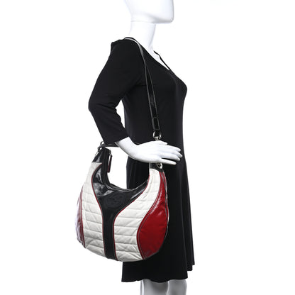Gucci Patent Calfskin Medium Snow Glam Hobo Black White Red 2 of 9
