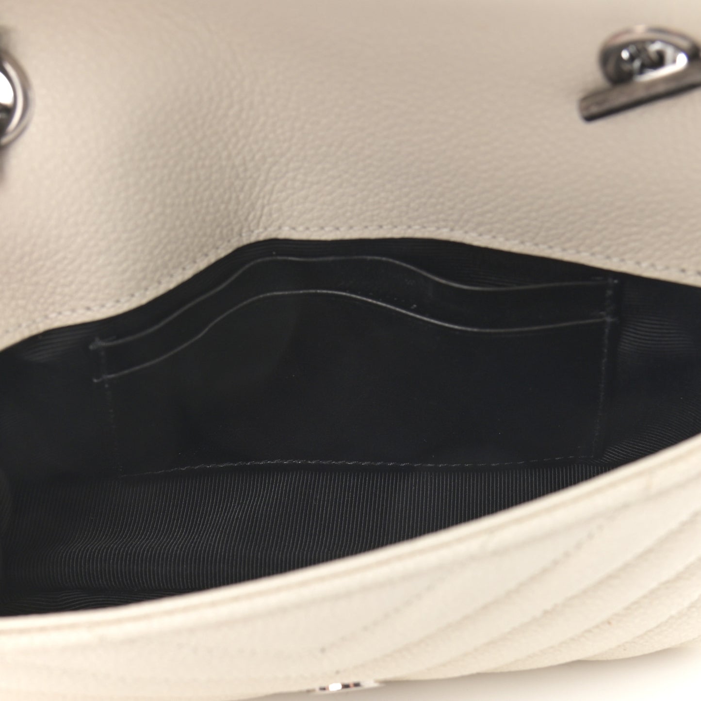 Grained Calfskin Matelasse Chevron Monogram Classic Baby Chain Bag White