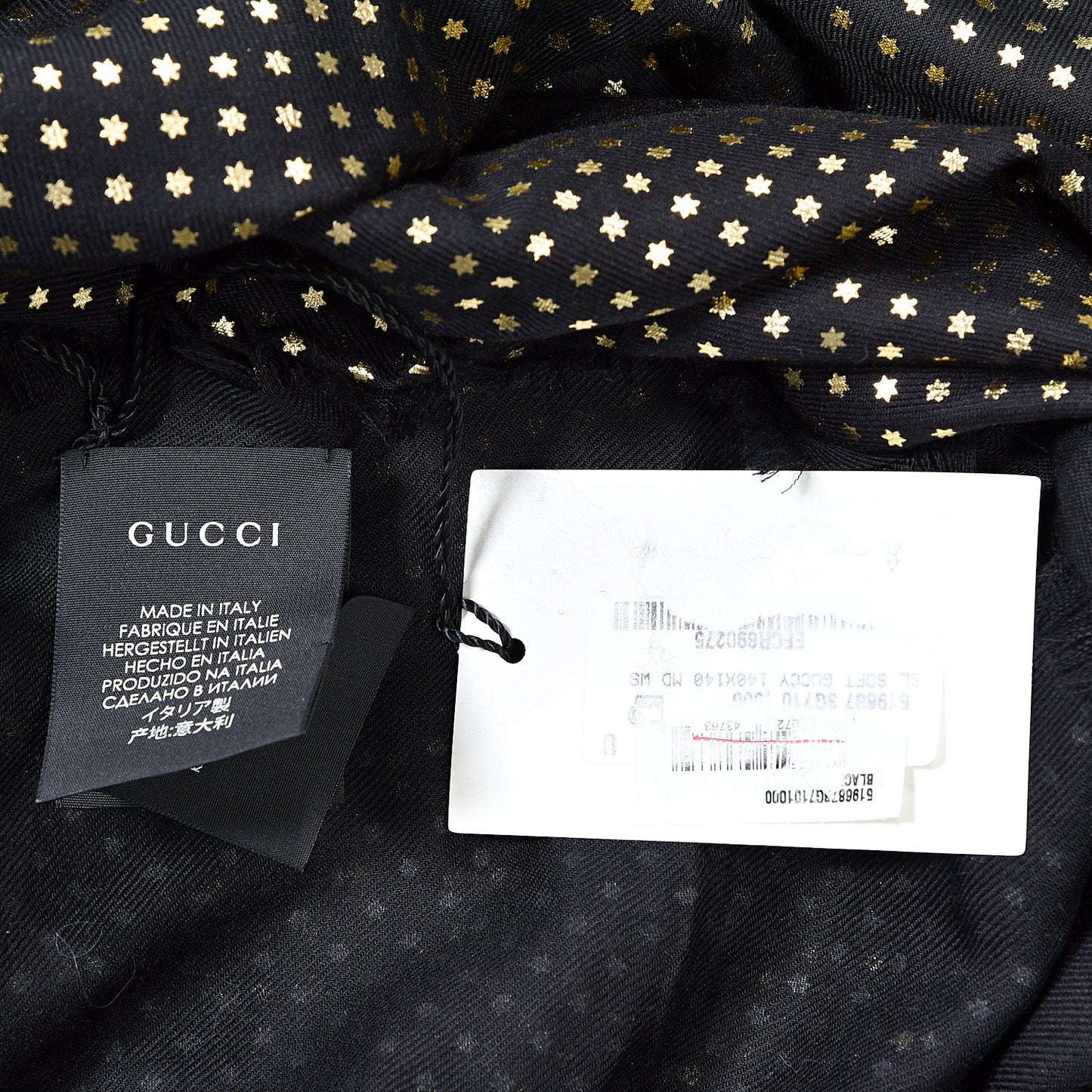 X SEGA Modal Cashmere GUCCY Stars Print Shawl Black Gold