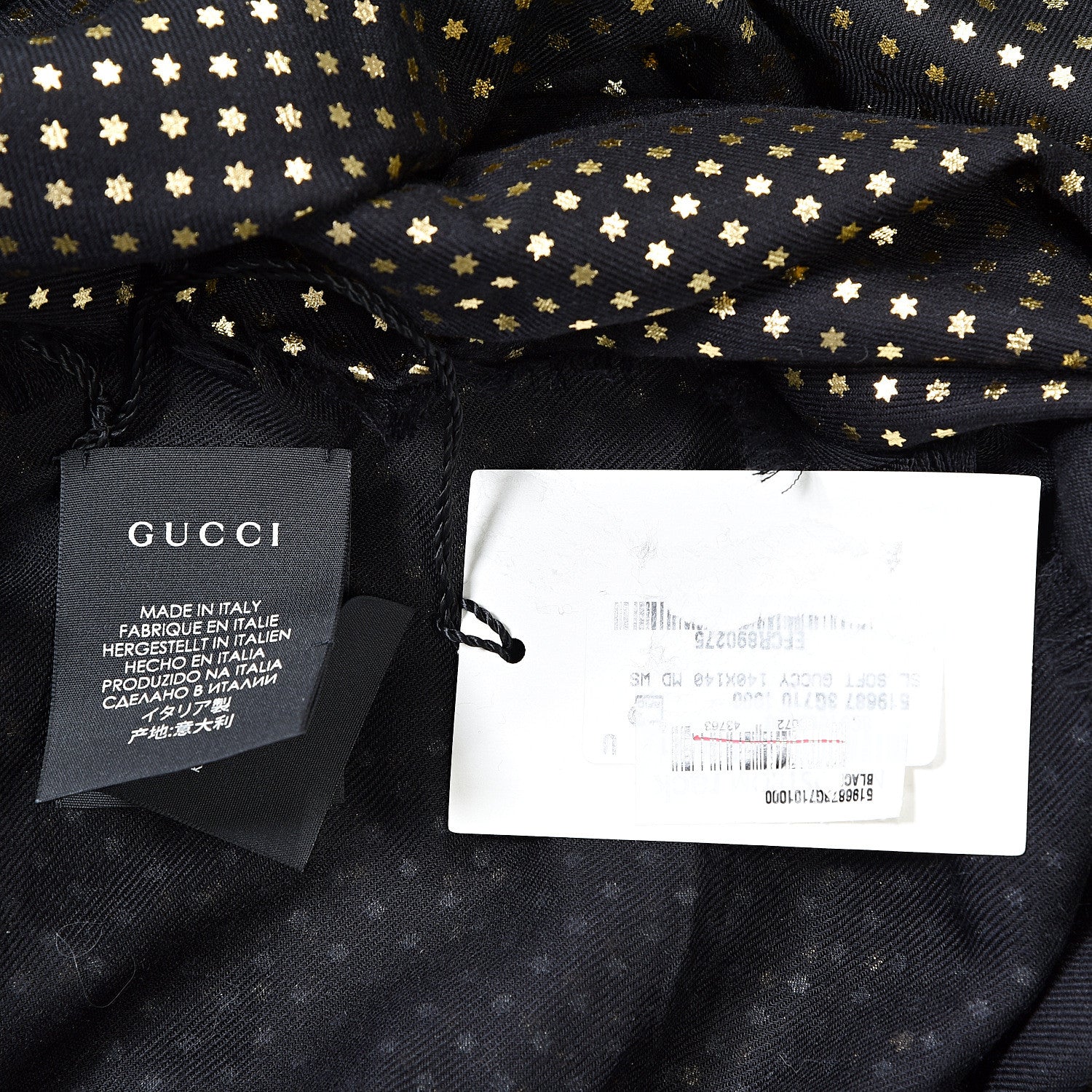 Gucci X SEGA Modal Cashmere GUCCY Stars Print Shawl Black Gold 5 of 5