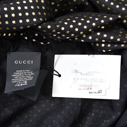 Gucci X SEGA Modal Cashmere GUCCY Stars Print Shawl Black Gold 5 of 5