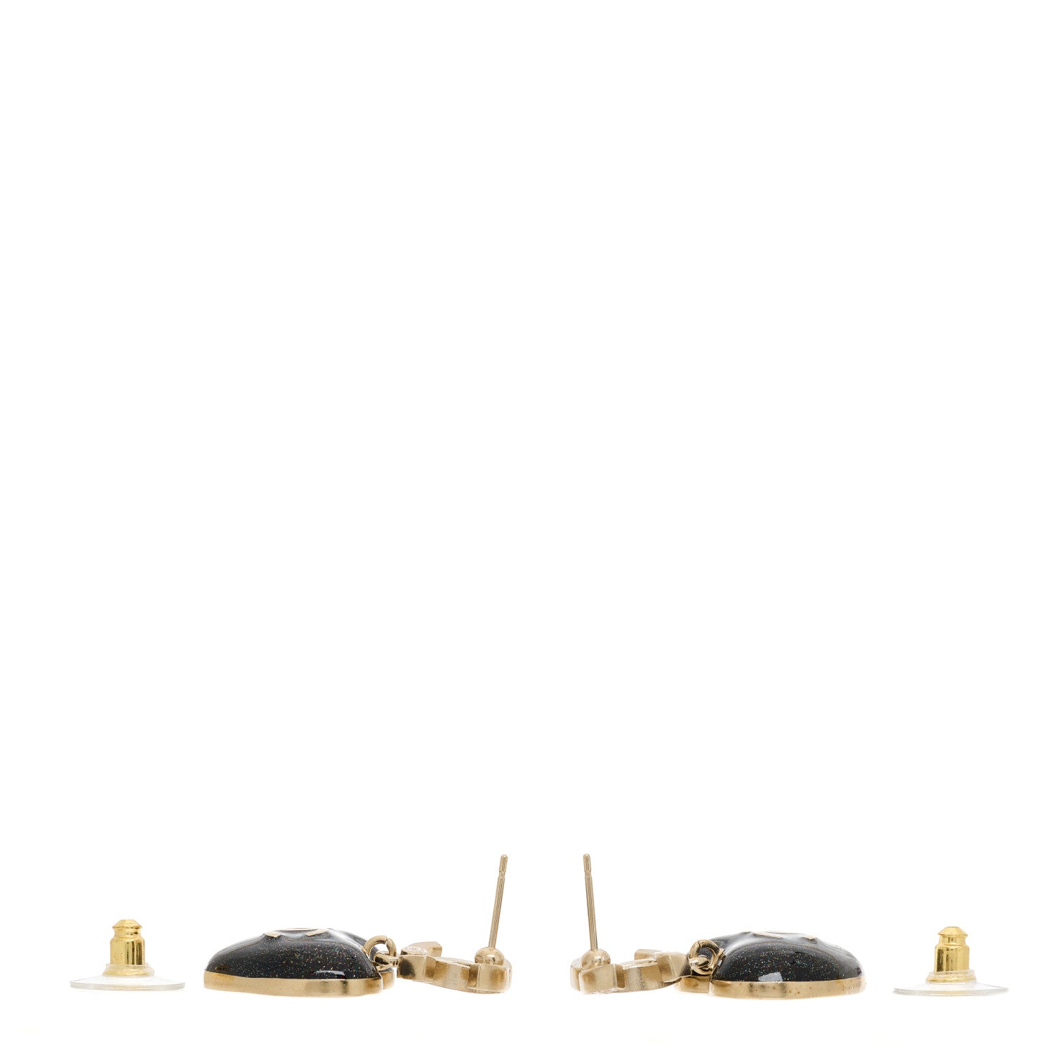 Chanel Crystal CC Resin Heart Drop Earrings Black Gold 3 of 5