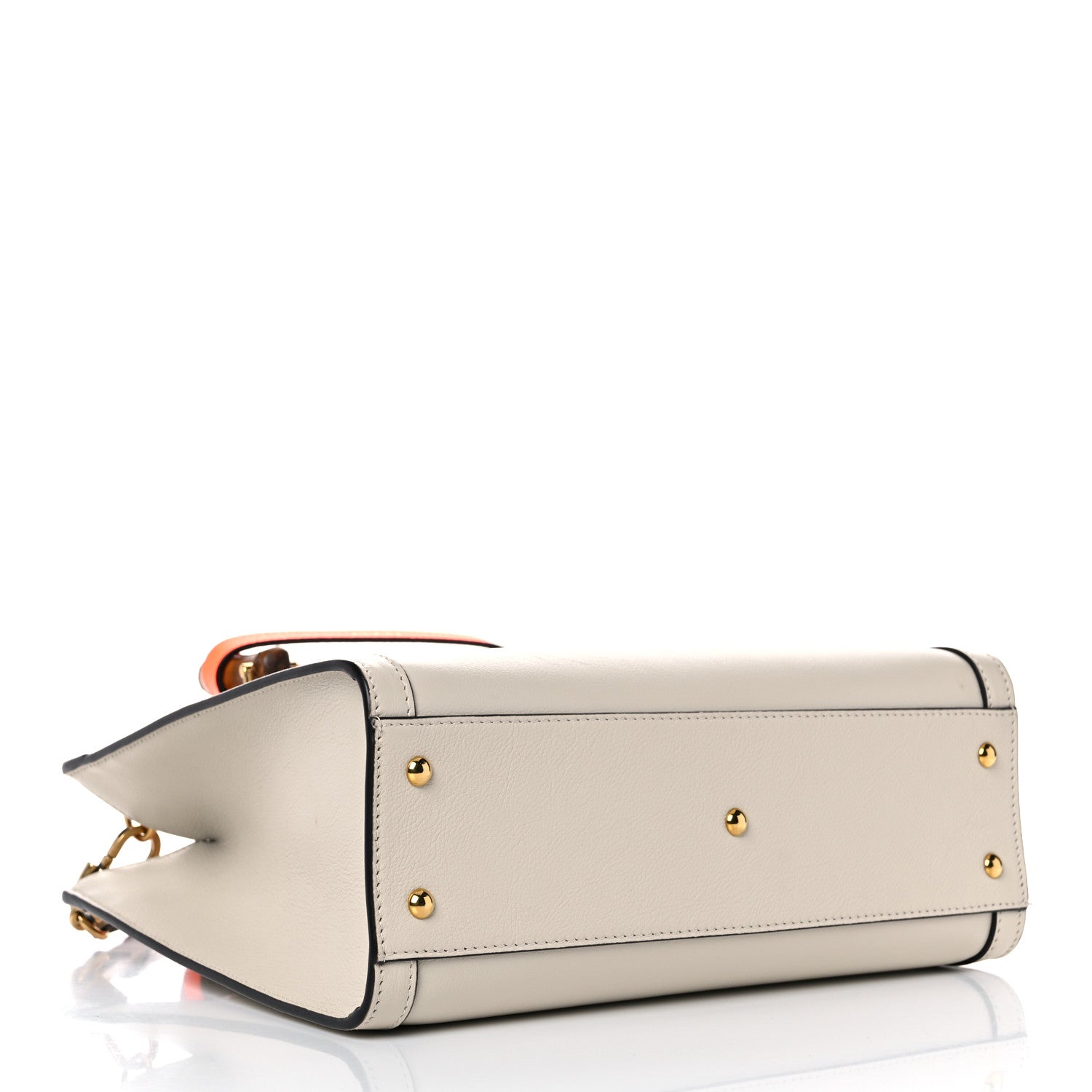 Gucci Wonka Grain Calfskin Small Diana Tote Bag Mystic White Orange Fluo 3 of 16