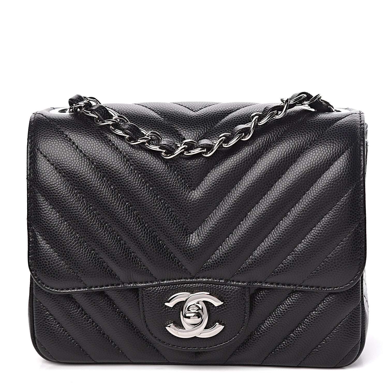 Chanel Caviar Chevron Quilted Mini Square Flap Black 1 of 10