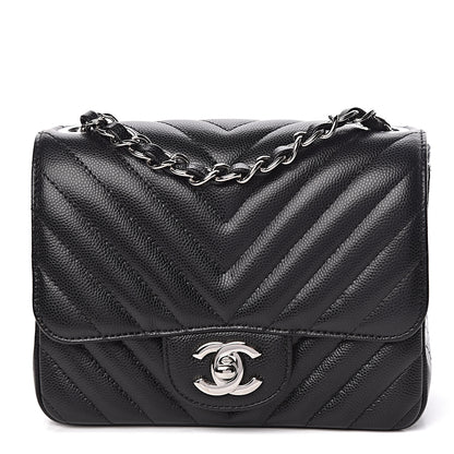 Chanel Caviar Chevron Quilted Mini Square Flap Black 1 of 10