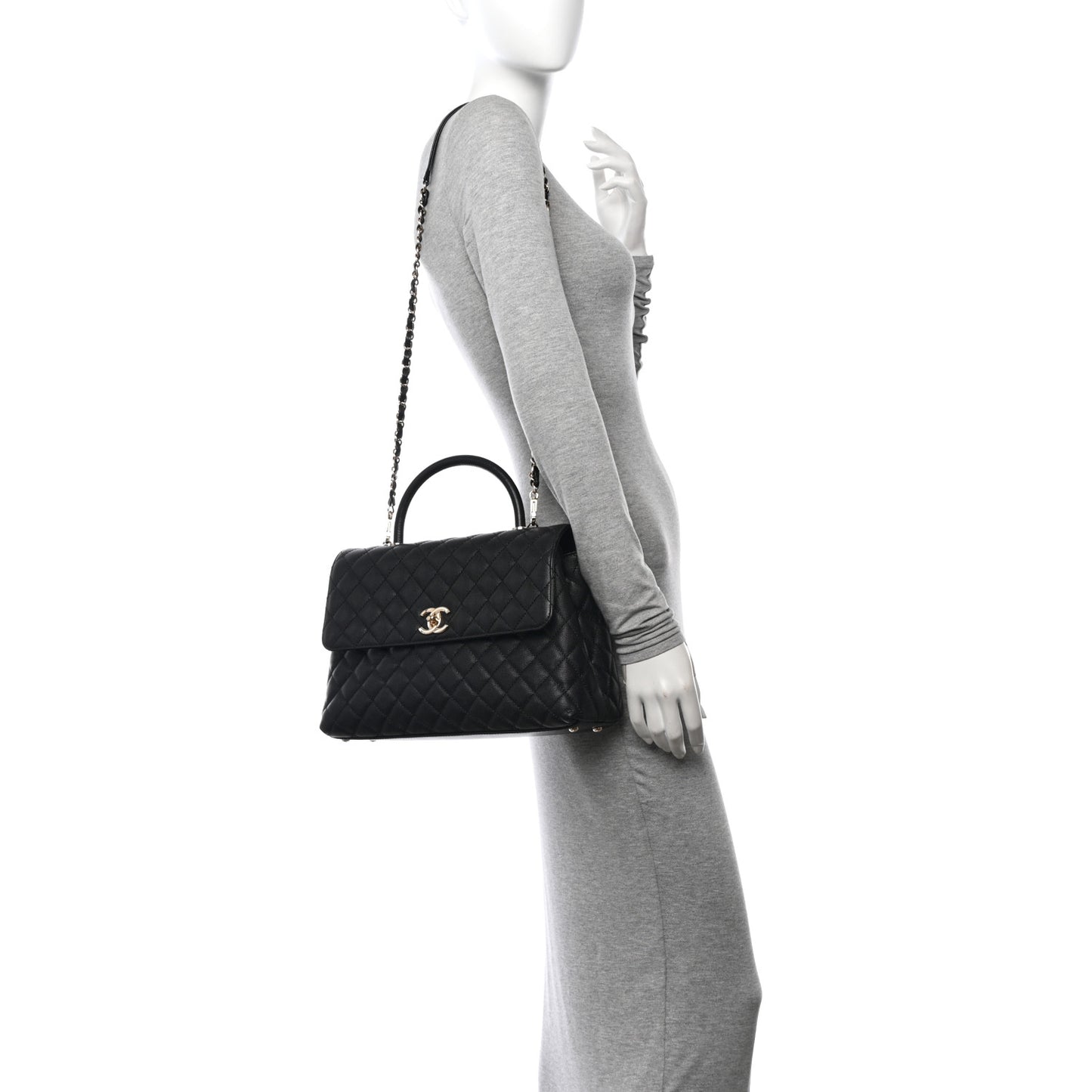 Caviar Quilted Medium Coco Handle Flap Black