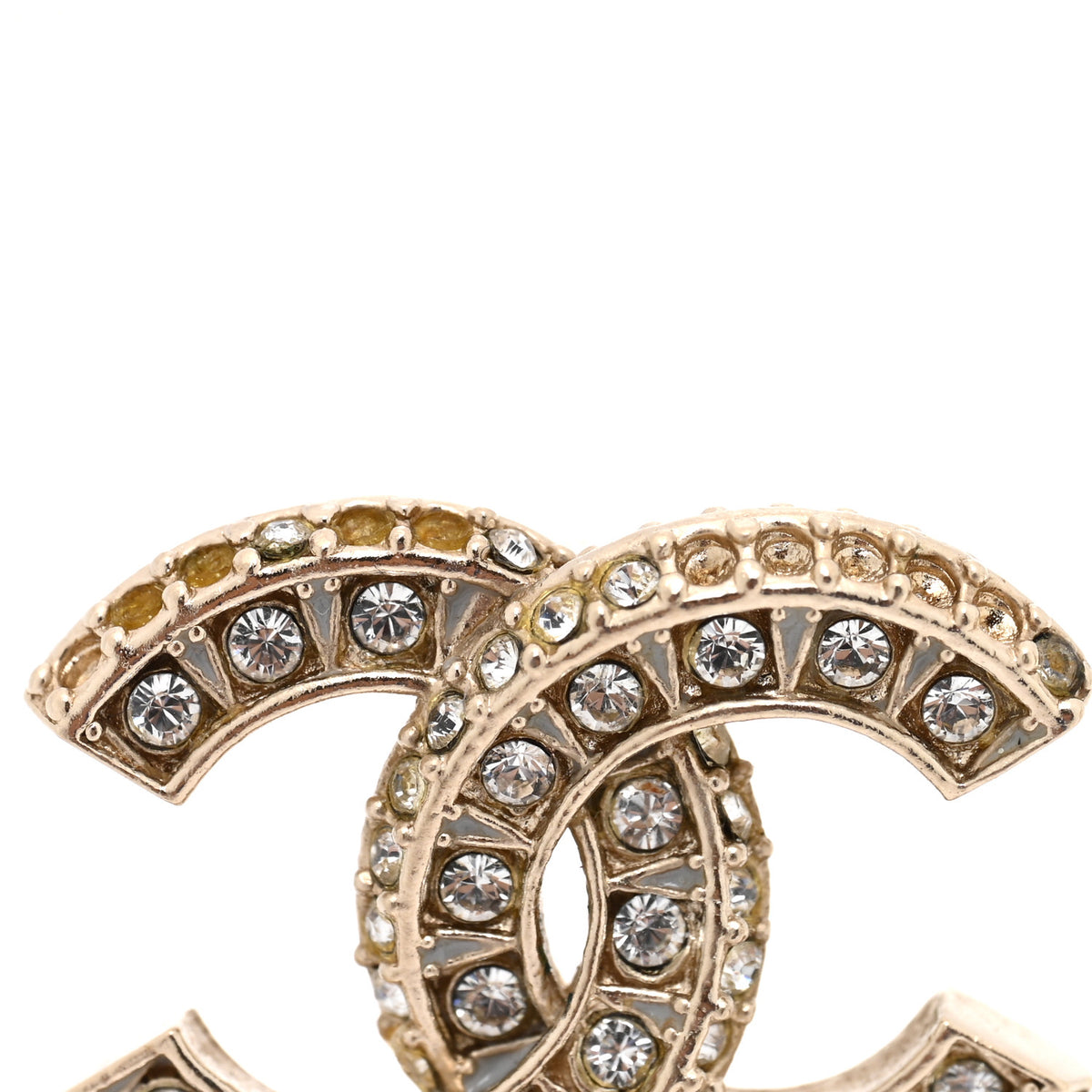 Chanel Crystal Timeless CC Earrings Light Gold 5 of 7