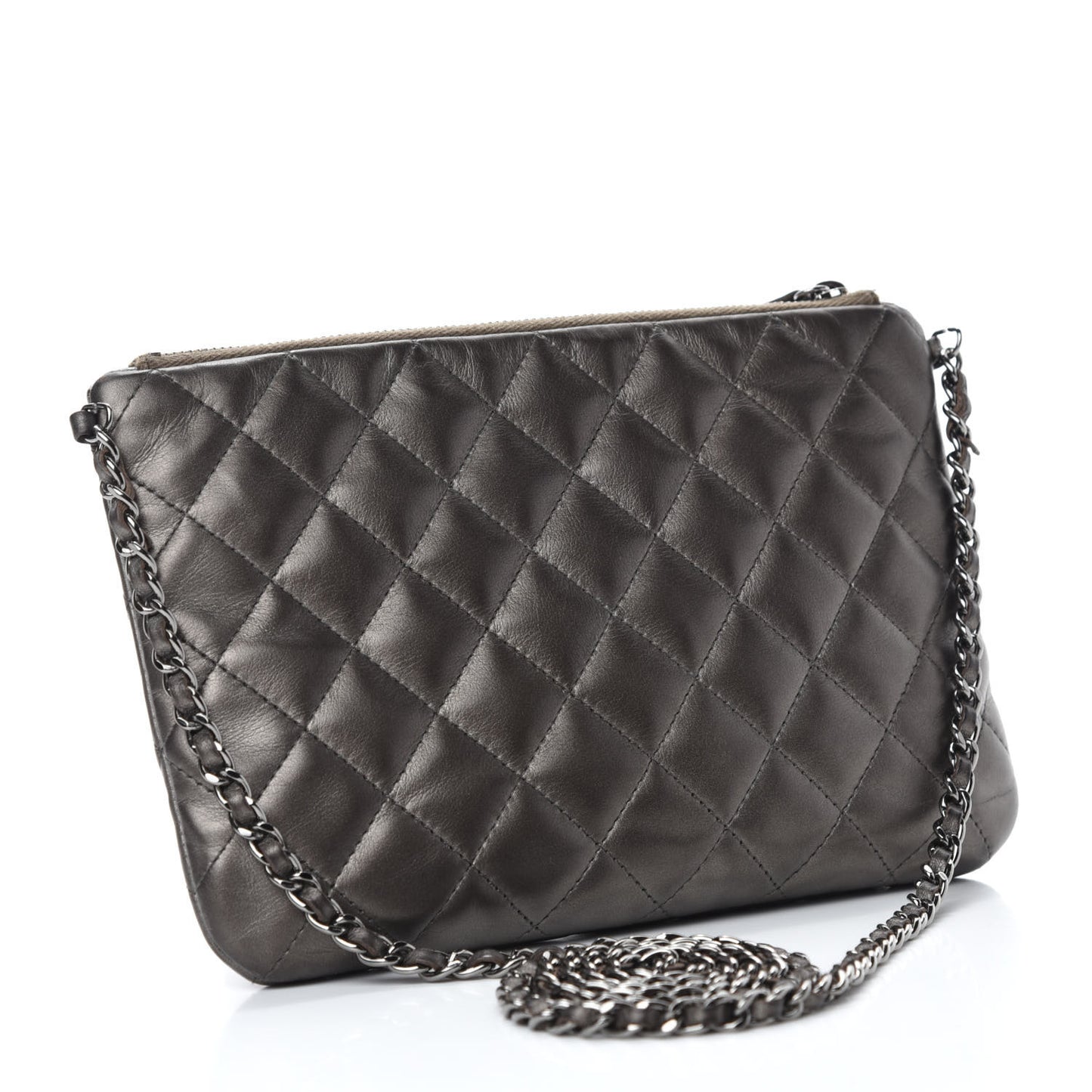 Metallic Lambskin Quilted Daily Zip Crossbody Bag Bronze