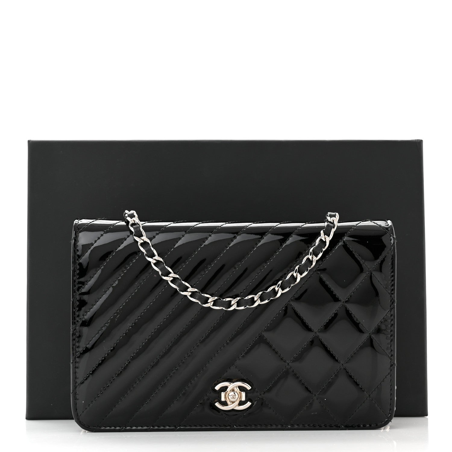 Chanel Patent Quilted Coco Boy Wallet On Chain WOC Black 12 of 12