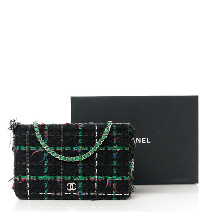 Chanel Tweed Fringe Wallet On Chain WOC Black Green 12 of 12