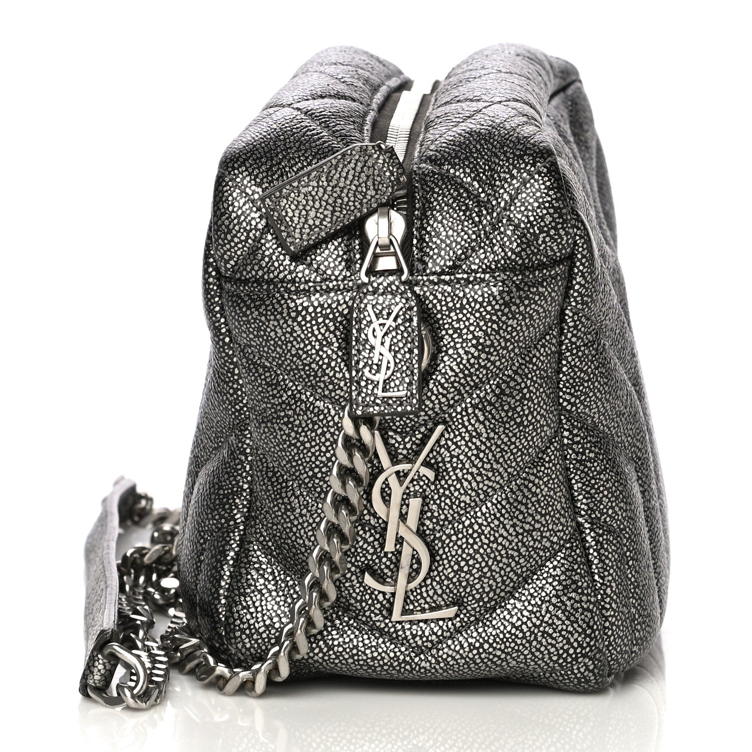 Saint Laurent Metallic Grain De Poudre Y Quilted Monogram Small Loulou Bowling Bag Gun Metal 12 of 16