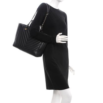 Chanel Calfskin Chevron Quilted Large Shopping Tote Black 2 of 8