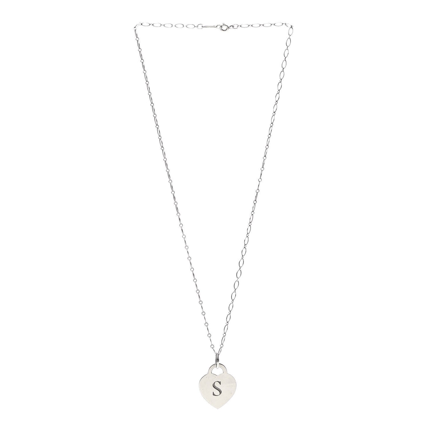 Sterling Silver Heart Tag Alphabet S Pendant Necklace