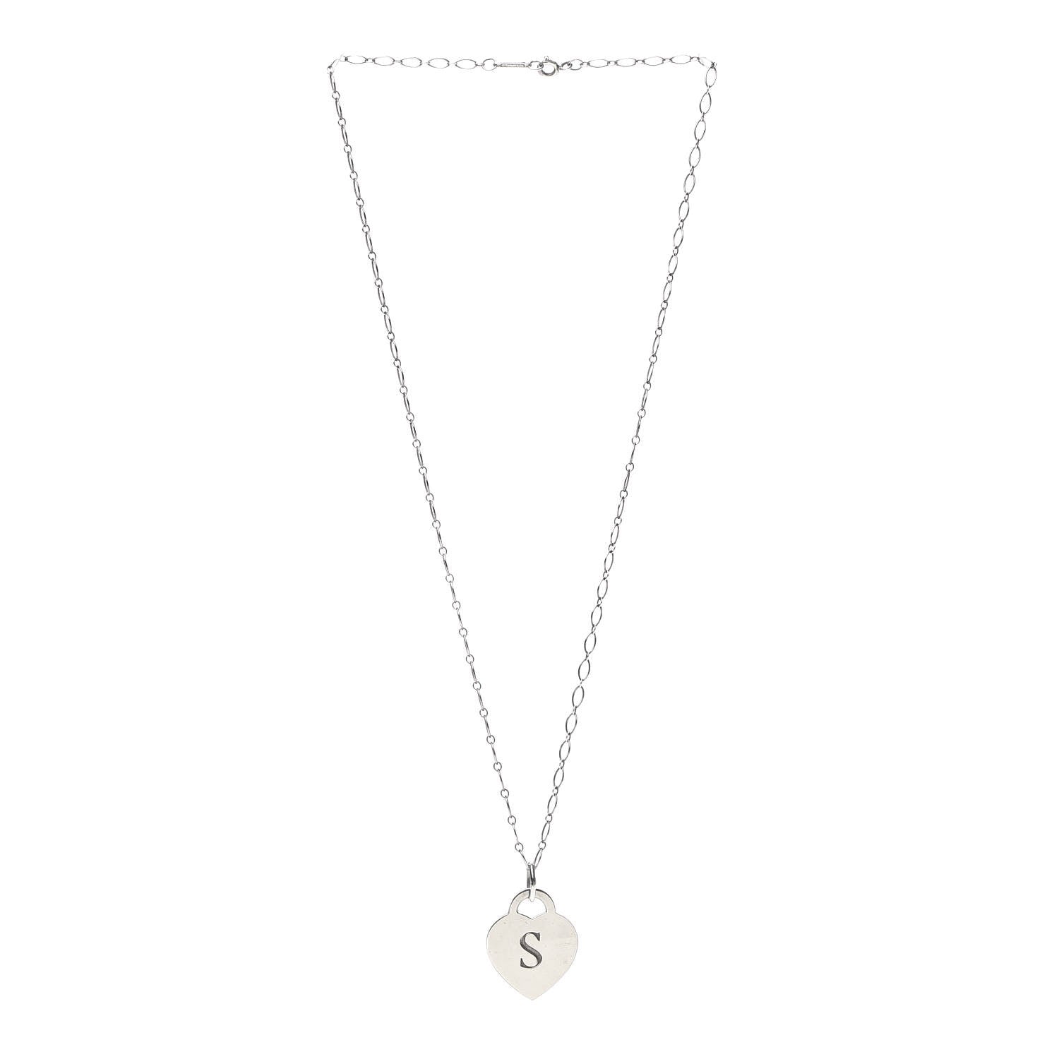 Tiffany Sterling Silver Heart Tag Alphabet S Pendant Necklace 3 of 5