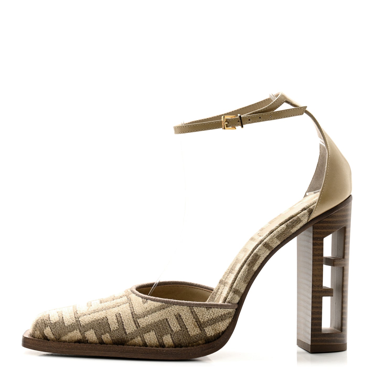 Chenille Jacquard FF Cut Baguette Ankle Strap 105mm Pumps 39 Tortora Nuvola