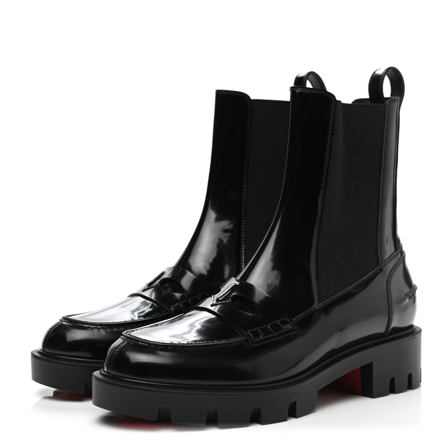 Christian Louboutin Patent Montezu Lug Chelsea Boots 38.5 Black 3 of 9