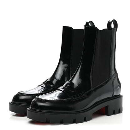 Christian Louboutin Patent Montezu Lug Chelsea Boots 38.5 Black 3 of 9