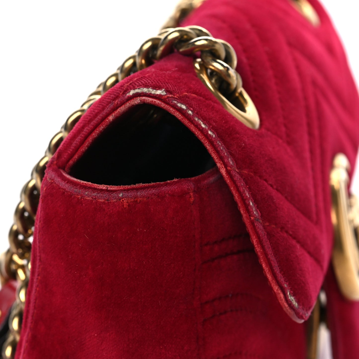 Velvet Matelasse Mini GG Marmont Shoulder Bag Hibiscus Red