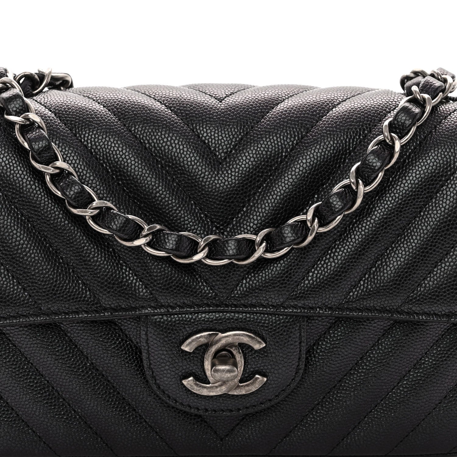 Chanel Iridescent Caviar Chevron Quilted Mini Rectangular Flap Black 8 of 10