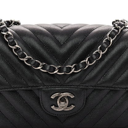Chanel Iridescent Caviar Chevron Quilted Mini Rectangular Flap Black 8 of 10