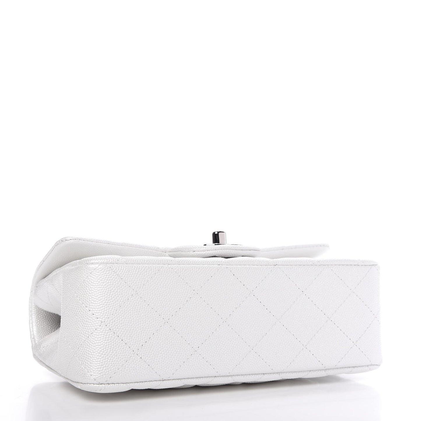 Iridescent Caviar Quilted Mini Top Handle Rectangular Flap White
