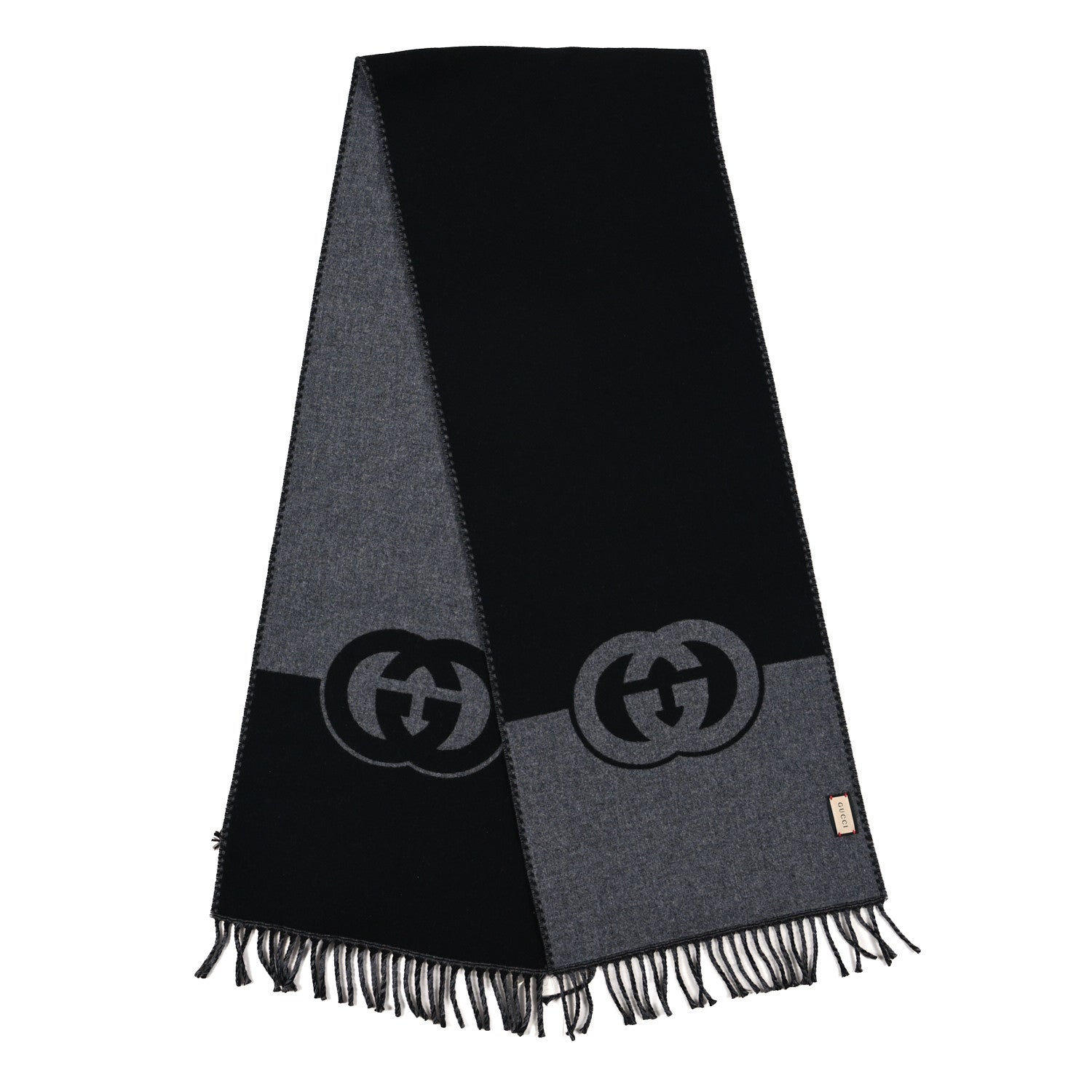 Gucci Wool Cashmere Interlocking G Scarf Grey Black 2 of 4