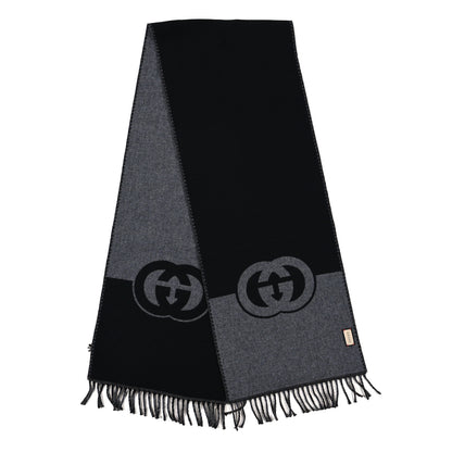 Gucci Wool Cashmere Interlocking G Scarf Grey Black 2 of 4