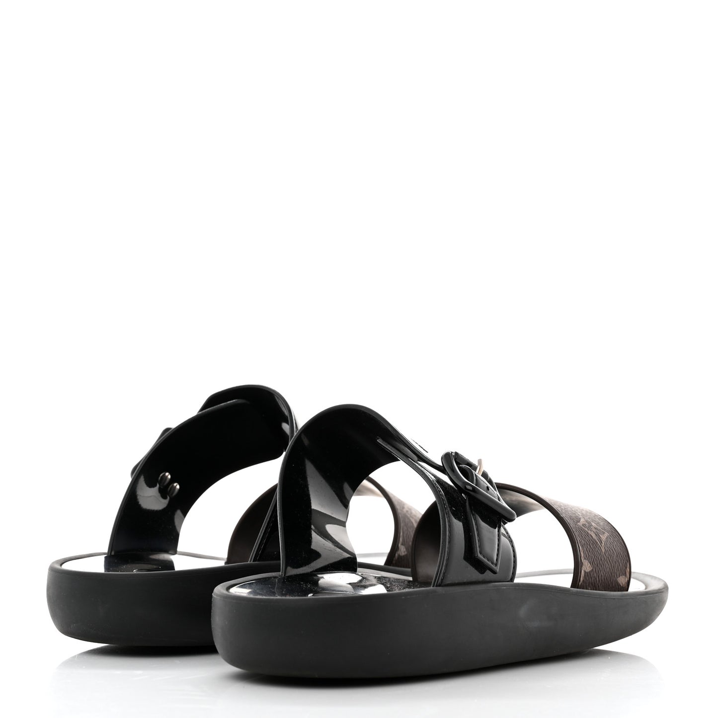Monogram Sunbath Flat Mule Sandals 39 Black
