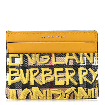 Burberry Calfskin Vintage Check Graffiti Print Card Holder Yellow 1 of 5