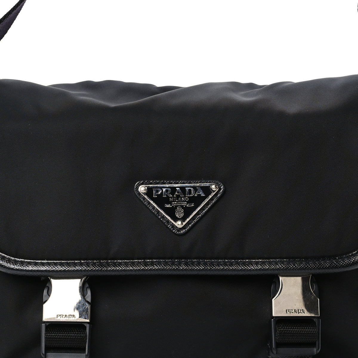 Prada Re-Nylon Saffiano Pocket Double Snap Buckle Shoulder Bag Black 9 of 11