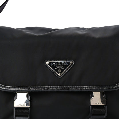 Prada Re-Nylon Saffiano Pocket Double Snap Buckle Shoulder Bag Black 9 of 11