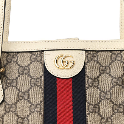 Gucci GG Supreme Monogram Textured Dollar Calfskin Web Medium Ophidia Shopping Tote Beige Ebony Mystic White 8 of 12