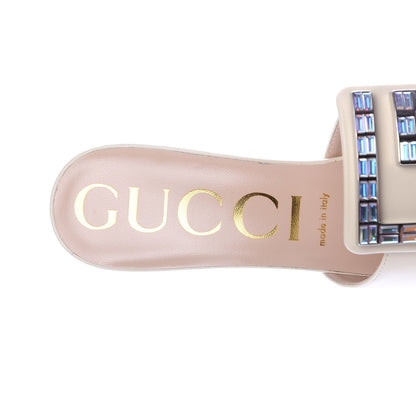 Gucci Malaga Kid Crystal Square G Madelyn Mules 41 Vintage White 7 of 10