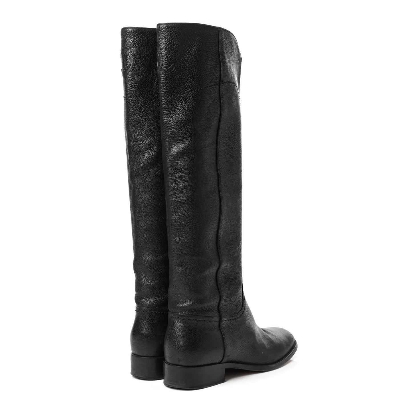 Calfskin Ascot Knee High CC Boots 39 Black