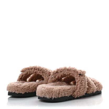 Hermes Woolskin Womens Chypre Sandals 37.5 Bois De Santal 4 of 8