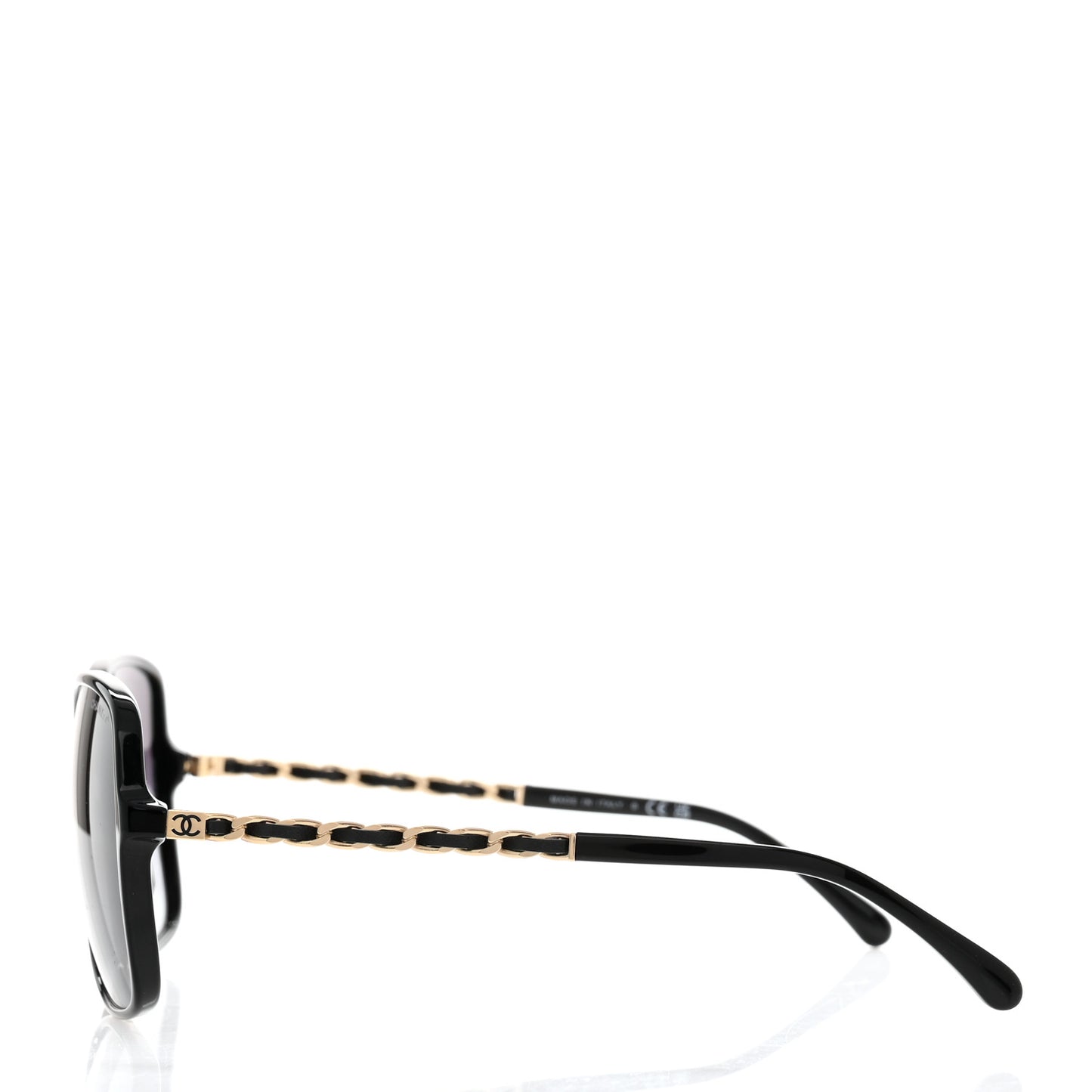 Acetate Lambskin Chain Square Sunglasses 5210-Q-A Black