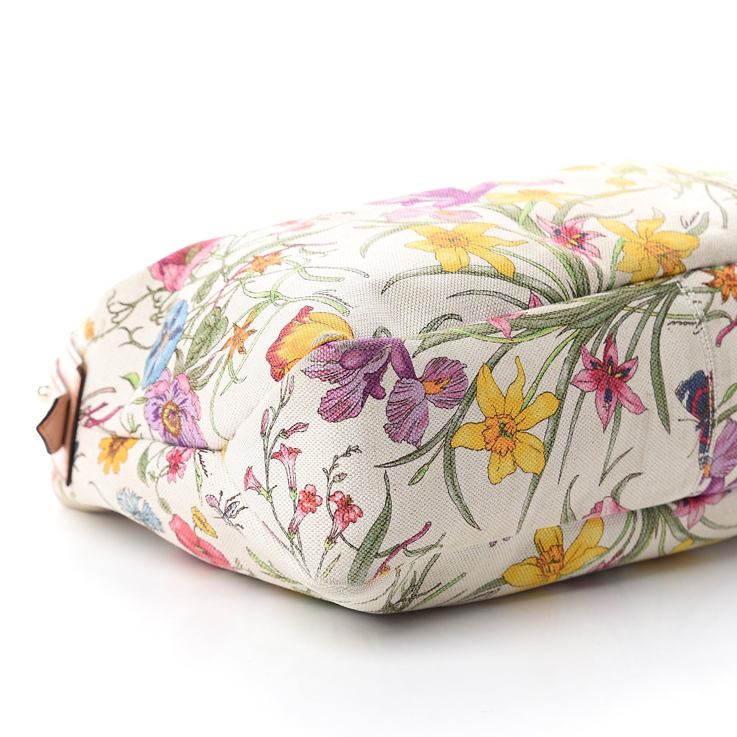 Canvas Medium Flora Floral Horsebit Chain Hobo White