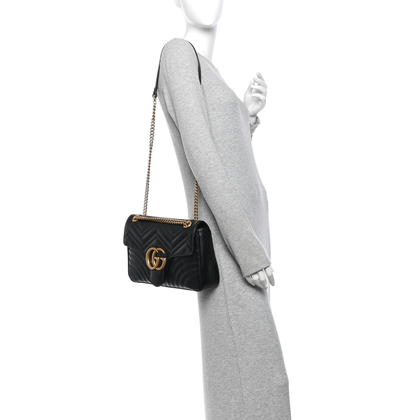 Calfskin Matelasse Medium GG Marmont Shoulder Bag Black