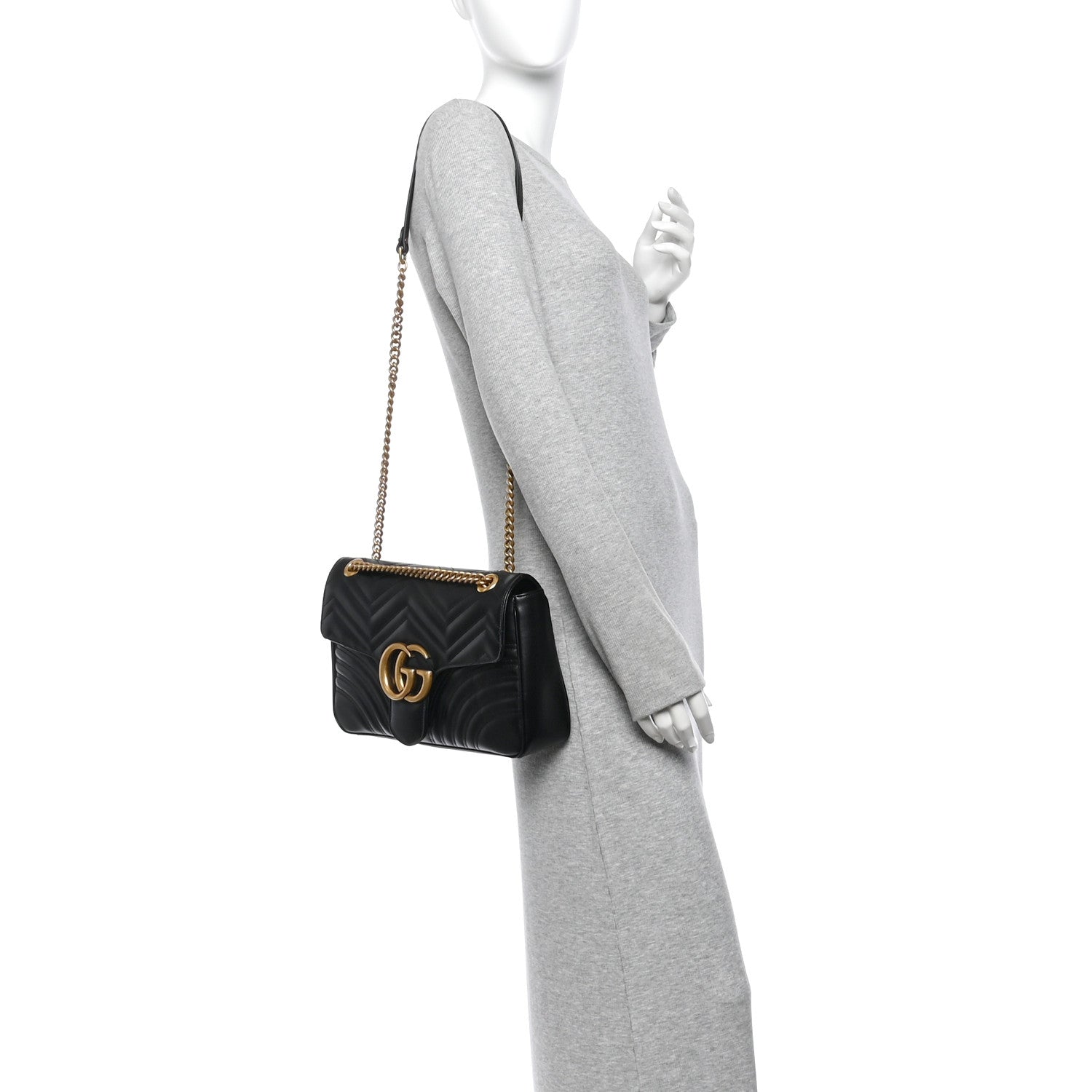 Gucci Calfskin Matelasse Medium GG Marmont Shoulder Bag Black 2 of 11
